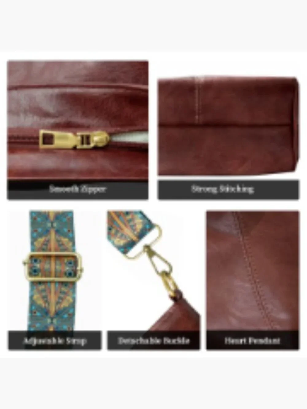 Boho Hobo Crossbody Bag Vegan Leather Shoulder Purse Adjustable Strap
